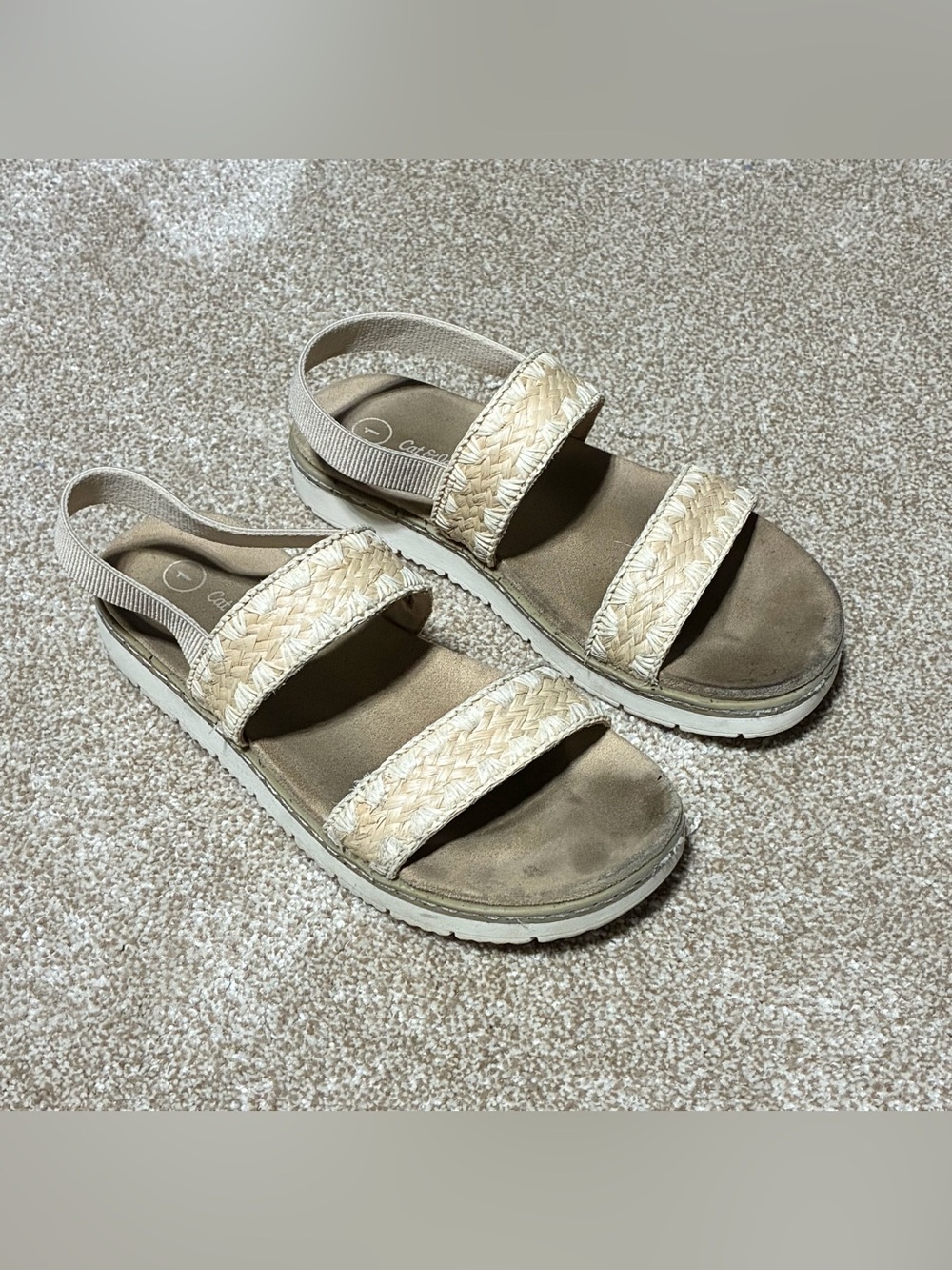 Cat & Jack Girls Beige Woven Strap Sandals